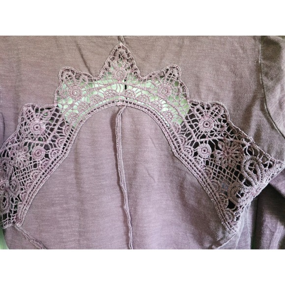 Free People Top Small Purple Long Sleeve Button Up Lace Detail Bohemian Blouse - Picture 6 of 9